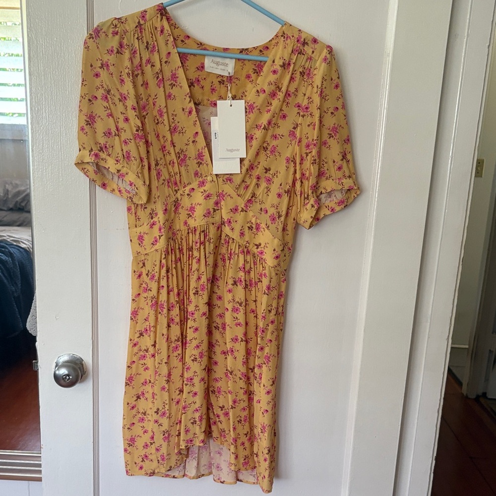 Auguste The Label Mustard Dress with Pink Floral Design